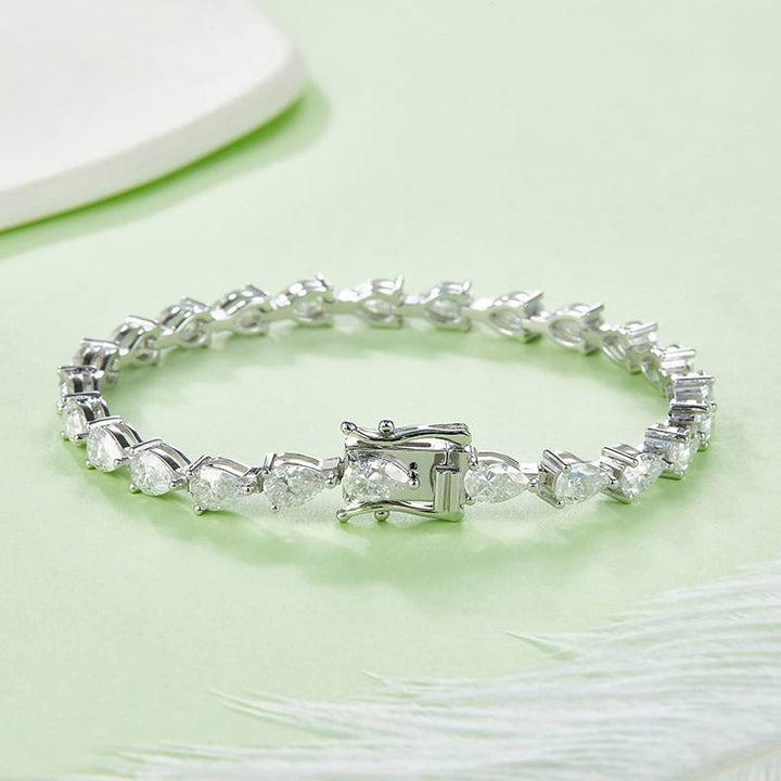 4x6mm 0.5ct D color, VVS Cluster Pear Waterdrop Moissanite Tennis Bracelet  in White Gold-Plated 925 Sterling Silver Tennis Bracelet