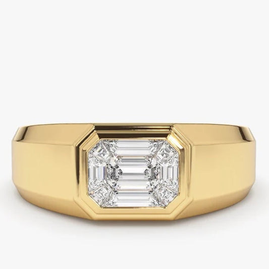 0.5ct Emerald Cut Diamond Illusion Setting Ring in 14K Solid Yellow Gold
