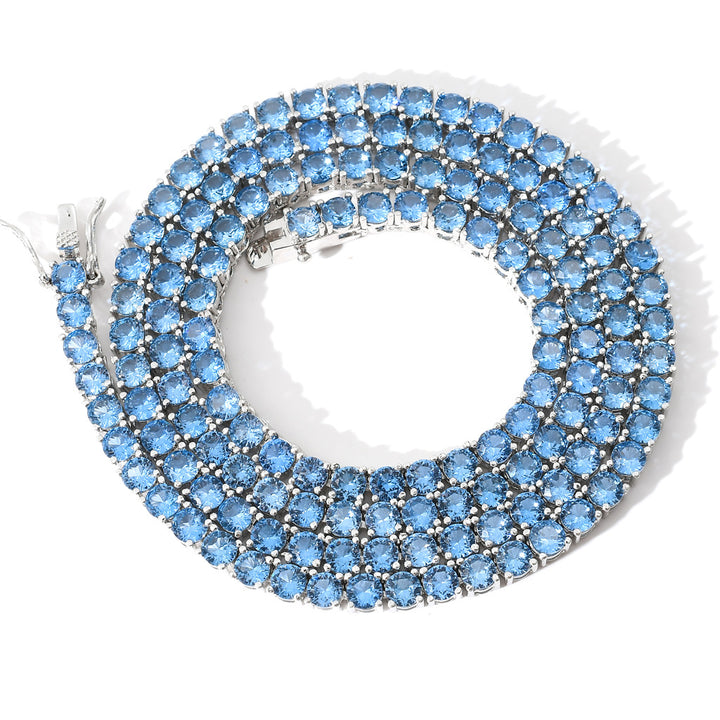 4mm Blue Moissanite Tennis Chain Platinum-Plated S925 Solid Silver