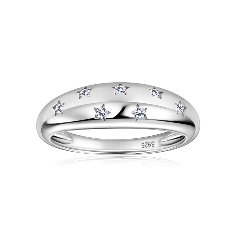 Star Design 1.5mm Round Cut Moissanite Ring in Platinum/Yellow Gold Plated 925 Sterling Silver