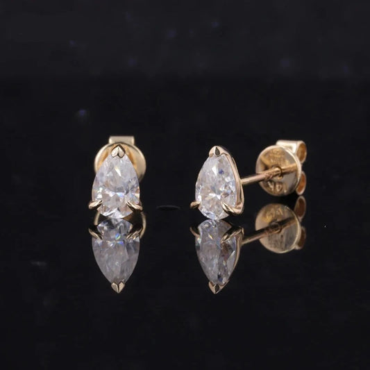 4*6mm Pear Cut Moissanite Earrings in 14k Solid Yellow Gold