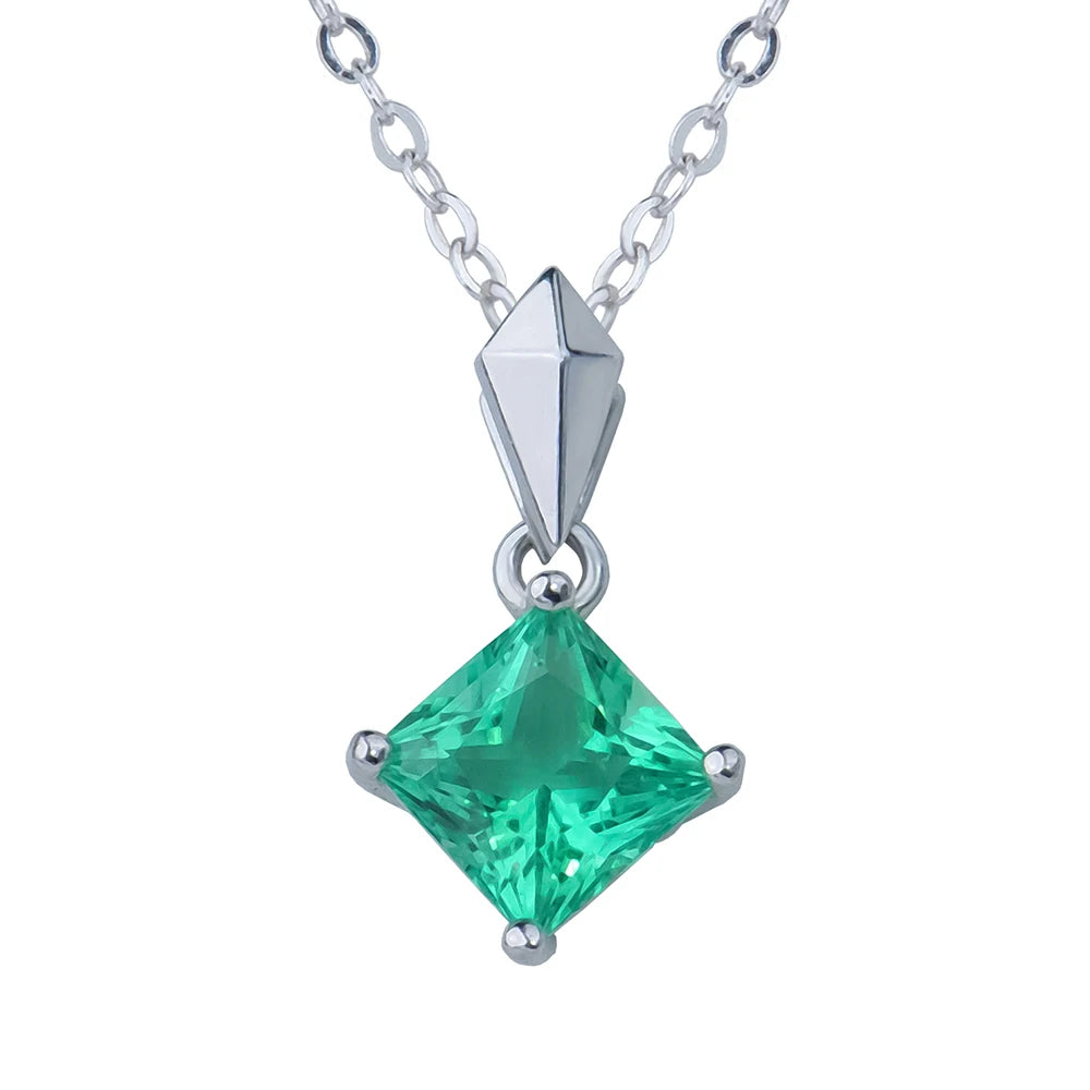 Lab Grown Emerald S925 Sterling Silver Pendant Necklace