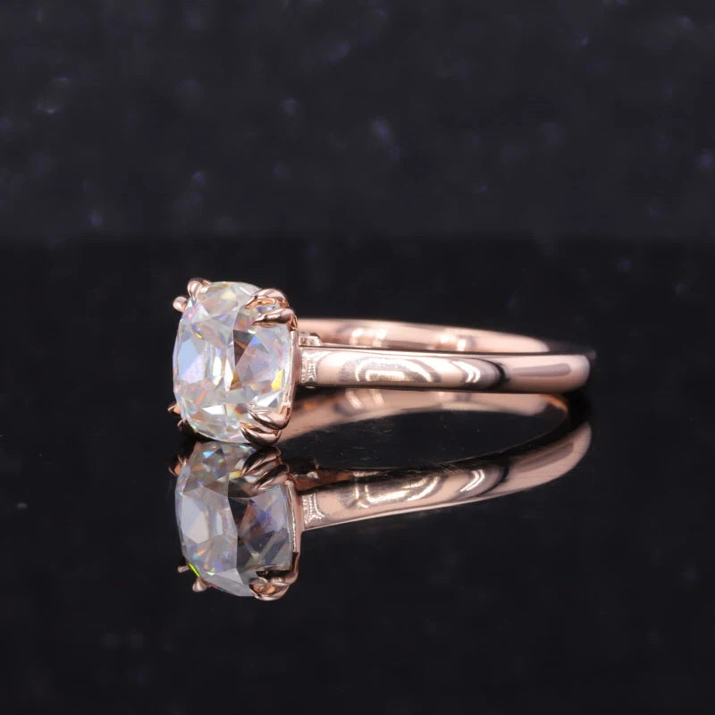 7.5*8.5mm Old Mine Cushion Cut Moissanite Solitaire Ring in 10K Solid Rose Gold