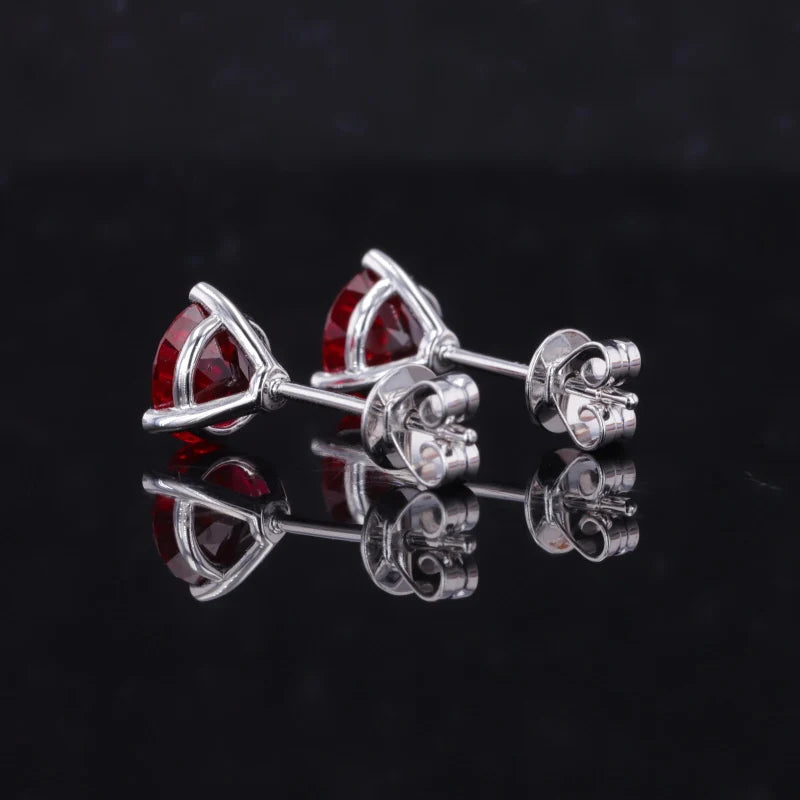 Round Cut Pigeon Blood Red Ruby Earrings in 10K Solid White Gold