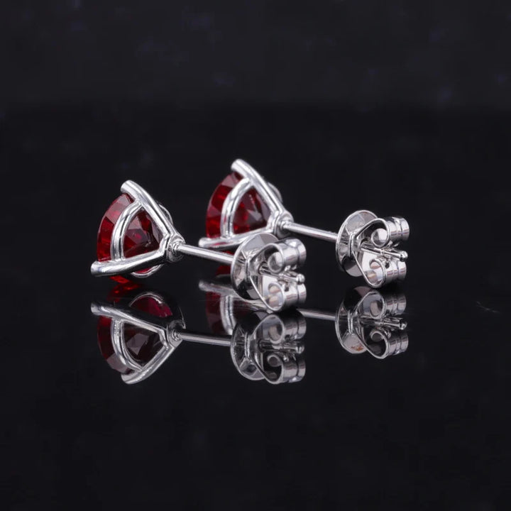 4.5mm, 0.50ct Each Round Lab-Grown Pigeon Blood Red Ruby Earrings in 10K White Gold