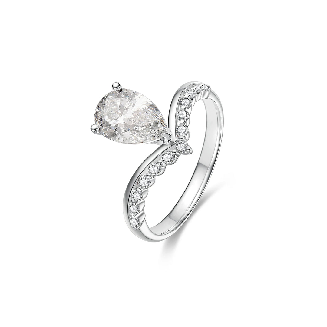 2.00ct Pear Lab-Grown Diamond Solitaire Ring with Floating Setting and Pavé Band in White Gold