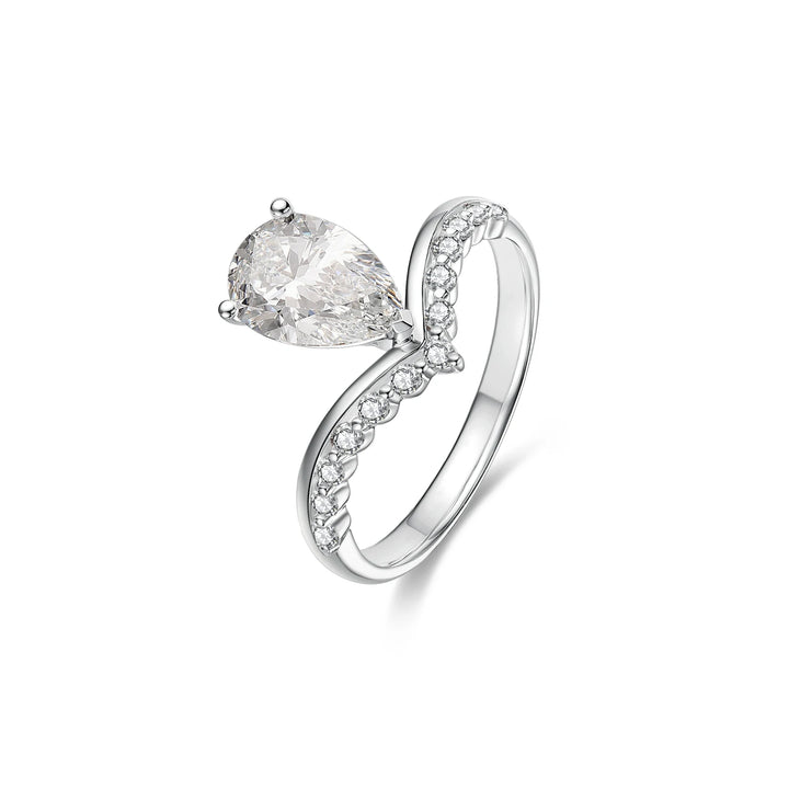 2.00ct Pear Lab-Grown Diamond Solitaire Ring with Floating Setting and Pavé Band in White Gold