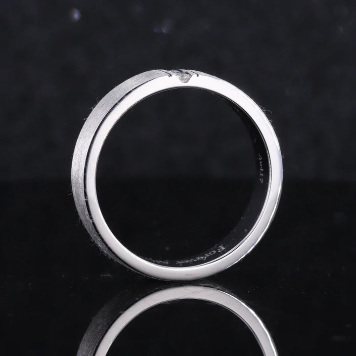 1.8mm Solid Band Men's Diamond Ring in 14K Solid White Gold
