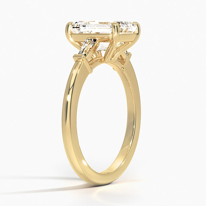 2.50ct Emerald Lab-Grown Diamond Solitaire Ring with Two-Stone Band in Solid Gold