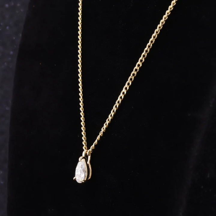 7*10mm Pear Cut Moissanite Pendant Necklace in 18K Solid Yellow Gold