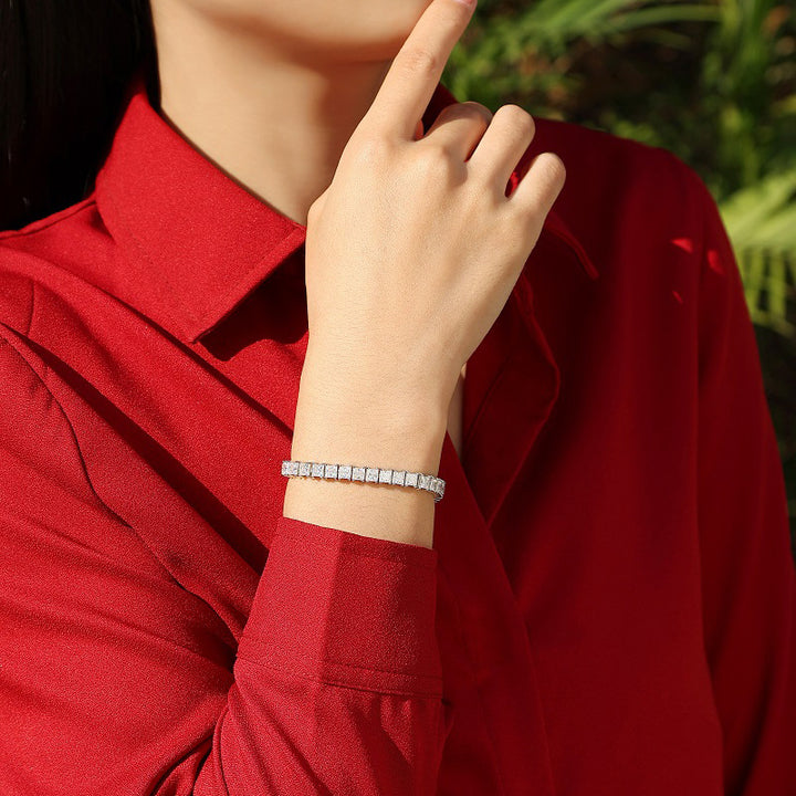 4.5mm 0.5ct D color, VVS Cluster Princess Moissanite Tennis Bracelet in White Gold-Plated 925 Sterling Silver Tennis Bracelet