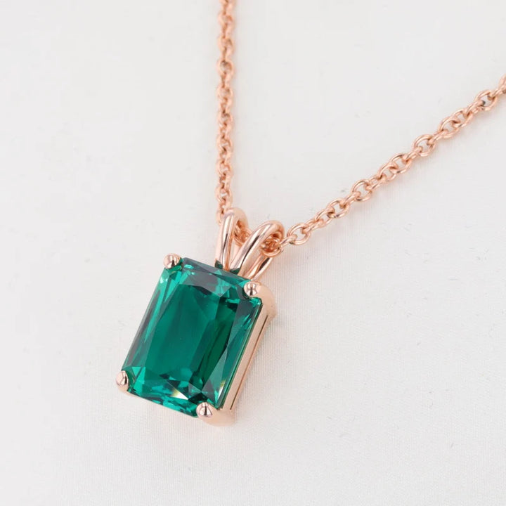 12x16mm, 8.80ct Ashoka Lab-Grown Zambian Emerald Pendant Necklace in 14K Rose Gold