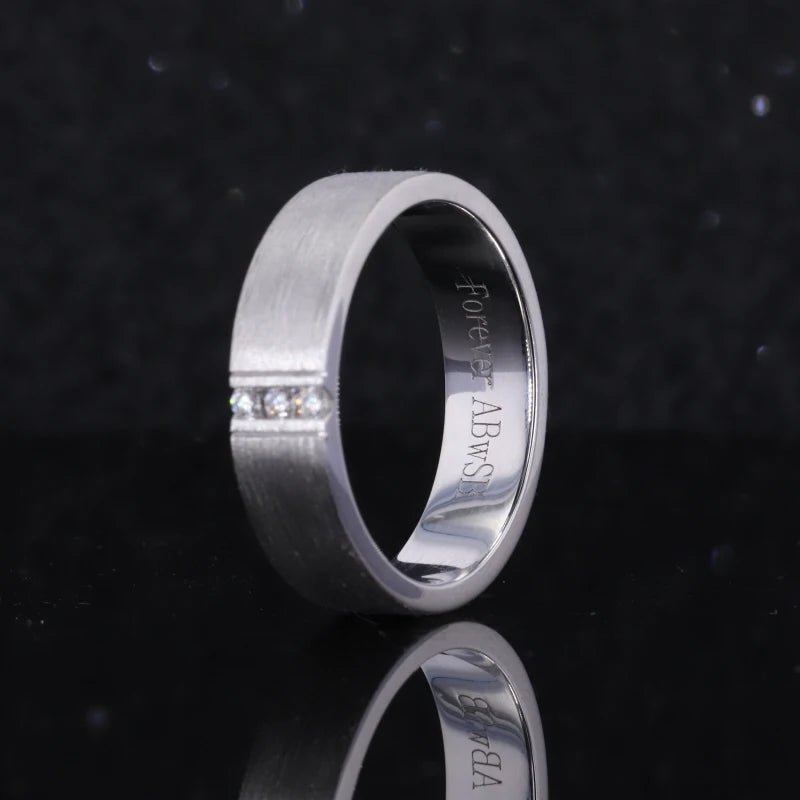 1.8mm Solid Band Men's Diamond Ring in 14K Solid White Gold
