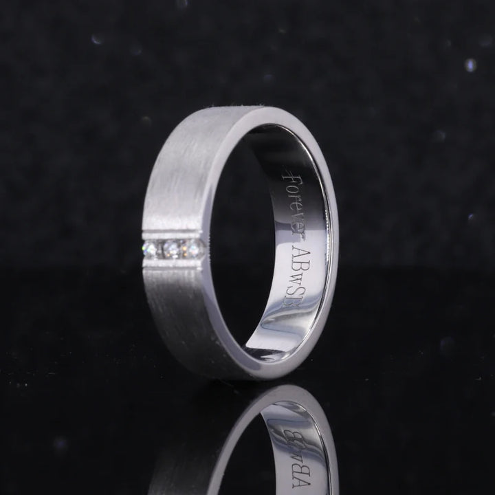1.8mm Solid Band Men's Diamond Ring in 14K Solid White Gold
