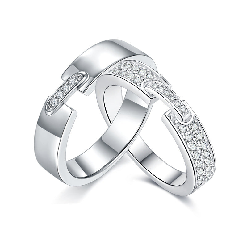 His and Hers Matching Pave Moissanite Couple Rings" in White Gold-Plated 925 Silver
