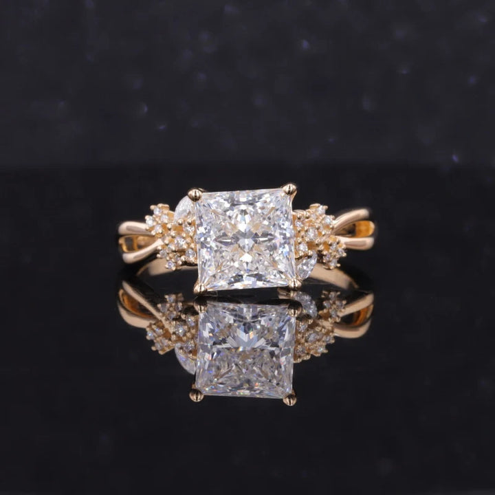 3.00ct Princess Cut Lab-Grown Diamond Vine Twist Ring in Yellow Gold