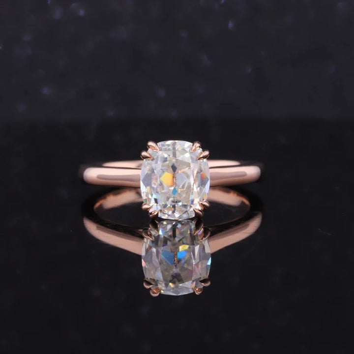 7.5x8.5mm Old Mine Cushion Cut Moissanite Solitaire Ring in 10K Solid Rose Gold