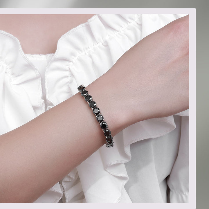 Black Moissanite (2mm-6.5mm) Tennis Bracelet in White Gold-Plated 925 Sterling Silver