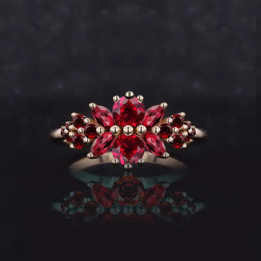 Floral Ruby 14k Yellow Gold Ring Collection