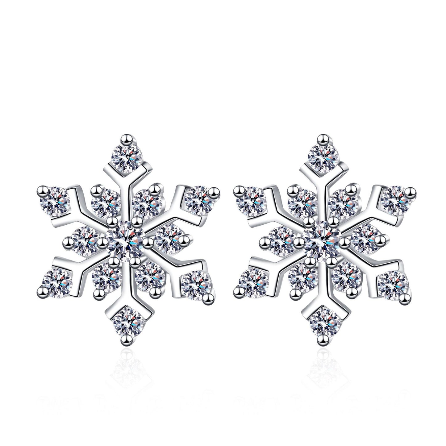 Snowflake Moissanite Earrings in Platinum-Plated 925 Sterling Silver