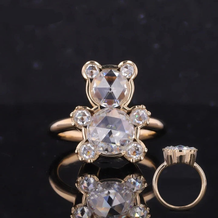 Bear Moissanite Ring in 14K Solid Yellow Gold