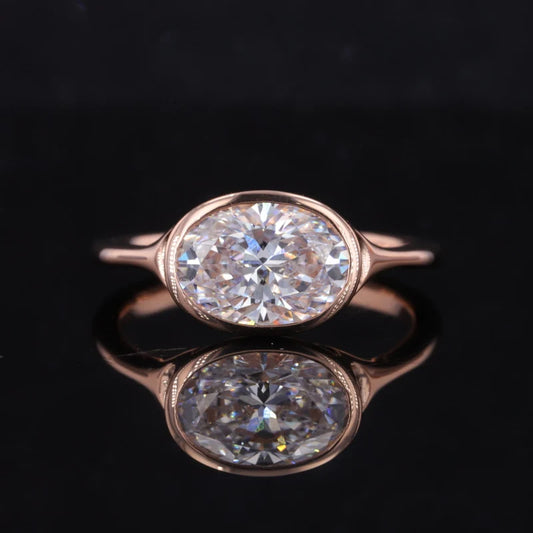 2.5ct Oval Cut Diamond Bezel Set Ring in 10K Solid Rose Gold
