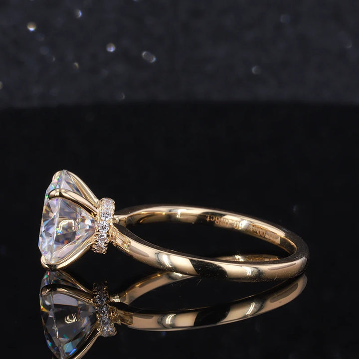 4ct Round Cut Moissanite Solitaire Hidden Halo Ring in 14K Solid Yellow Gold