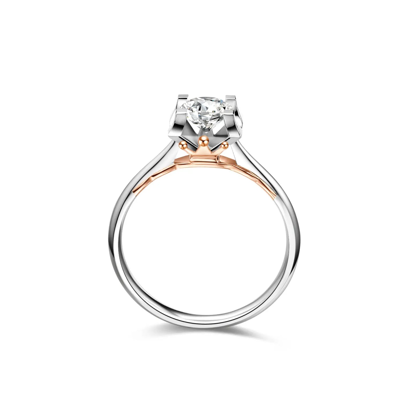 0.5 - 1.5ct Diamond Ring with Rose Gold Crown Bridge in 18K Solid White Gold