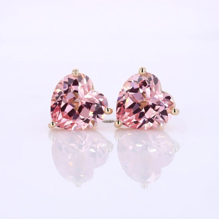 6.5mm, 1.50ct Each Heart Lab-Grown Pink Sapphire Stud Earrings in 14K Yellow Gold