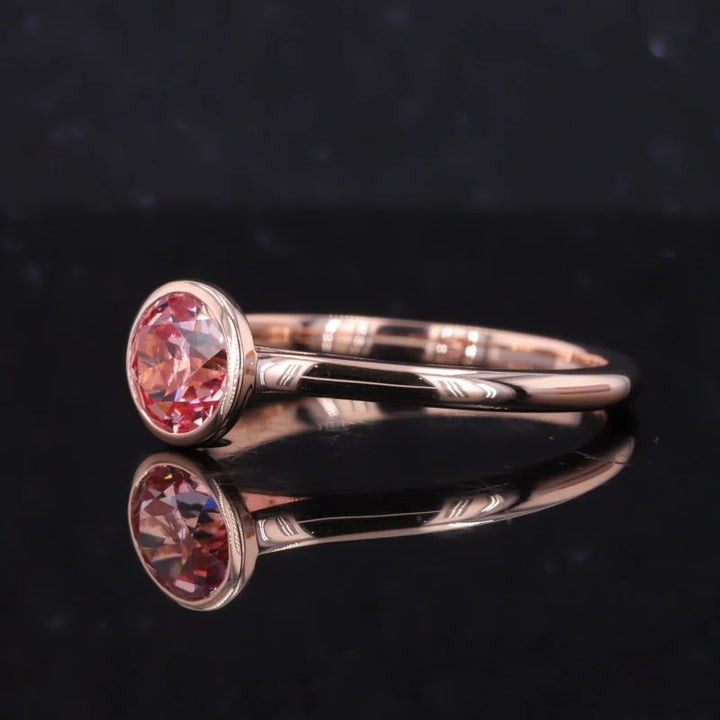 6mm, 1.00ct Lab-Grown Padparadscha Pink Sapphire Bezel-Set Ring in 14K Rose Gold