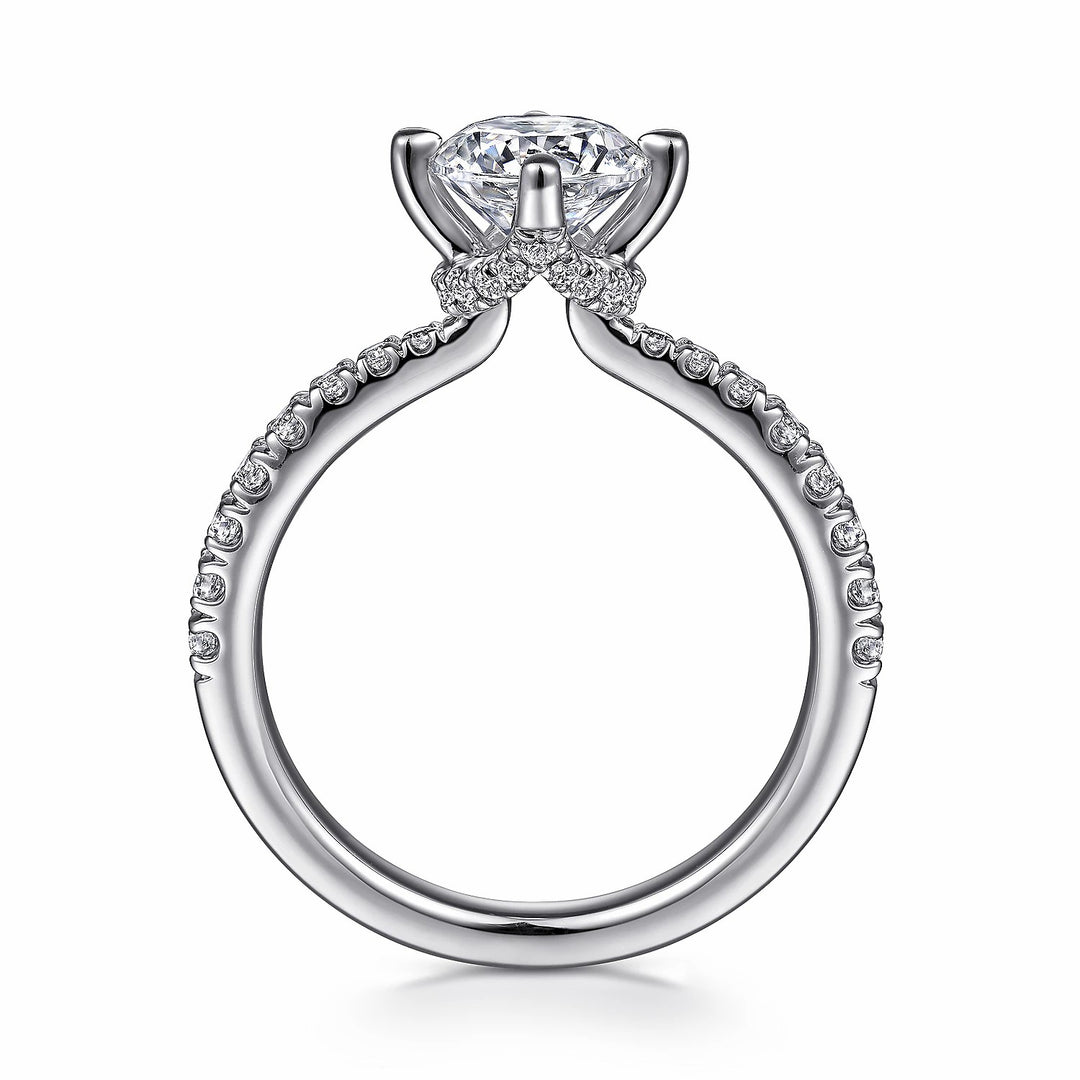 1.00ct Round Lab-Grown Diamond Solitaire Ring with Raised Pavé Crown and Band in White Gold