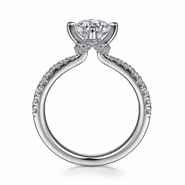 1.00ct Round Lab-Grown Diamond Solitaire Ring with Raised Pavé Crown and Band in White Gold