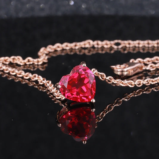Heart Cut Ruby Pendant Necklace in 14K Solid Yellow Gold