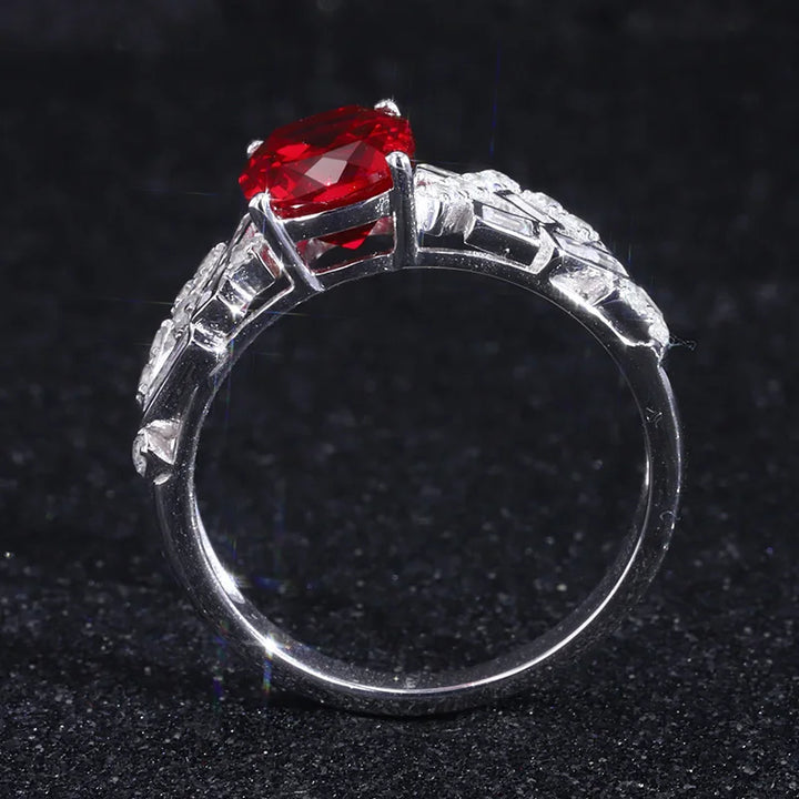 7x9mm, 2.75ct Cushion Lab-Grown Ruby Ring with Diamond Accent Band in 14K White Gold