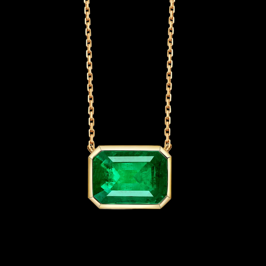 Emerald Cut Lab-Grown Columbian Emerald Pendant in 18k Yellow Gold