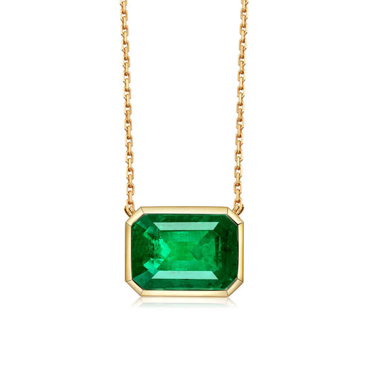 7*9mm Emerald Cut Colombian Emerald Pendant in 18K Solid Yellow Gold