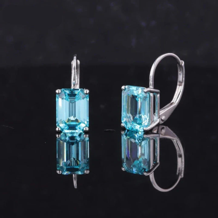 6*8mm Emerald Cut Paraiba Hoop Earrings in 14K Solid White Gold
