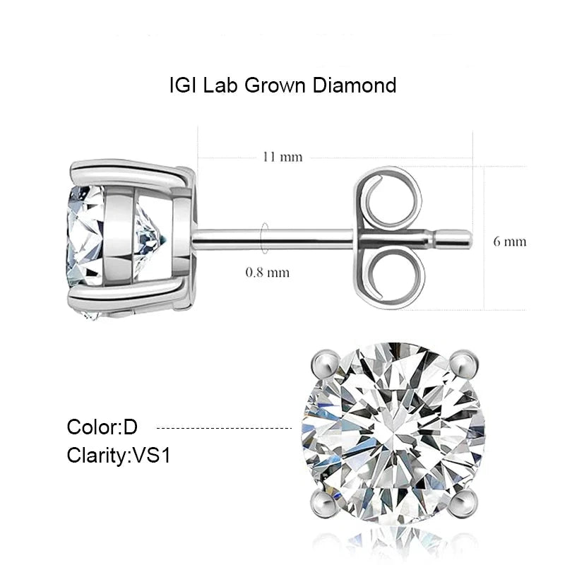 Lab Diamond Stud Earrings in 14K White Gold - Customizable & Certified