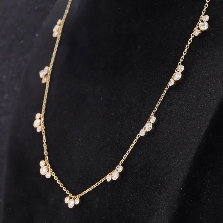 Round Moissanite Triple-Charm Necklace in 14K Solid Yellow Gold