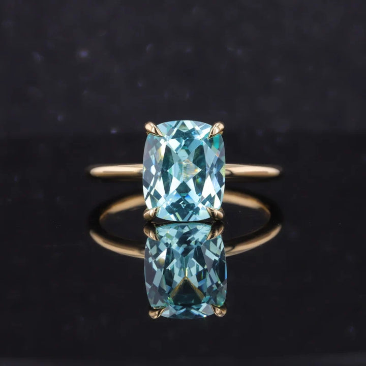 9x11mm Cushion Cut Paraiba Tourmaline Solitaire Ring in 14K Solid Yellow Gold