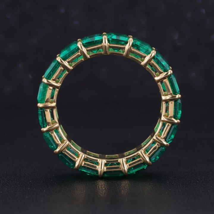 6mm, 8.8ctw Emerald Lab-Grown Colombian Emerald Eternity Band Ring in Yellow Gold
