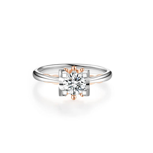 0.5 - 1.5ct Diamond Ring with Rose Gold Crown Bridge in 18K Solid White Gold