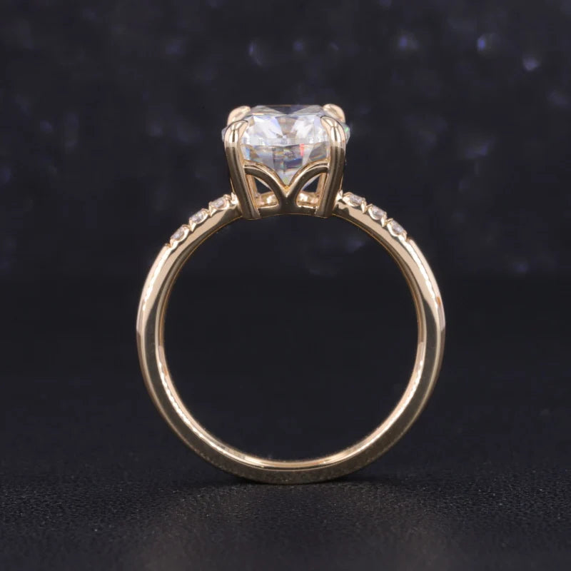 8x10mm Cushion Cut Moissanite Ring in 14K Solid Yellow Gold