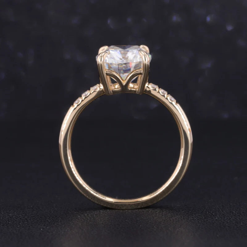 8*10mm Cushion Cut Moissanite Ring in 14K Solid Yellow Gold