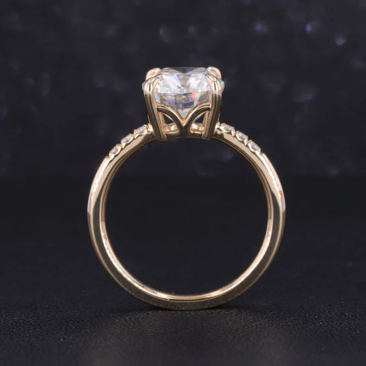 8x10mm Cushion Cut Moissanite Ring in 14K Solid Yellow Gold