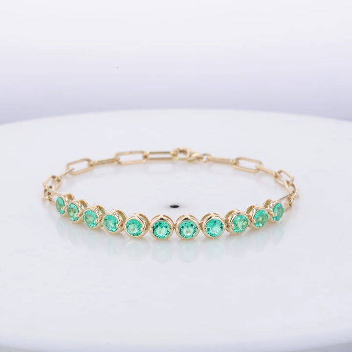 3.5mm, 3.50ctw Lab-Grown Colombian Emerald Charm Half-Tennis Bracelet in 10K Yellow Gold
