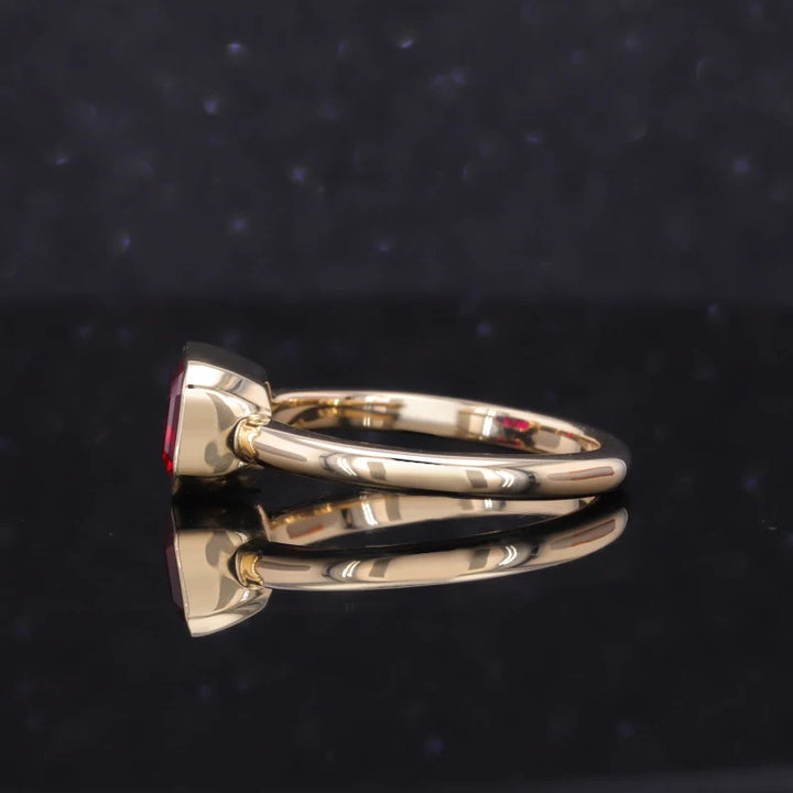 8x6mm, 2.00ct Emerald Lab-Grown Red Ruby Bezel-Set Ring in 14K Yellow Gold