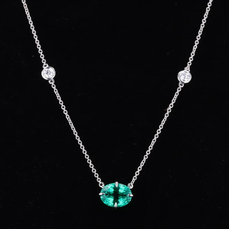 Lab Emerald and Lab Grown Diamond Pendant Necklace in 14K White Gold
