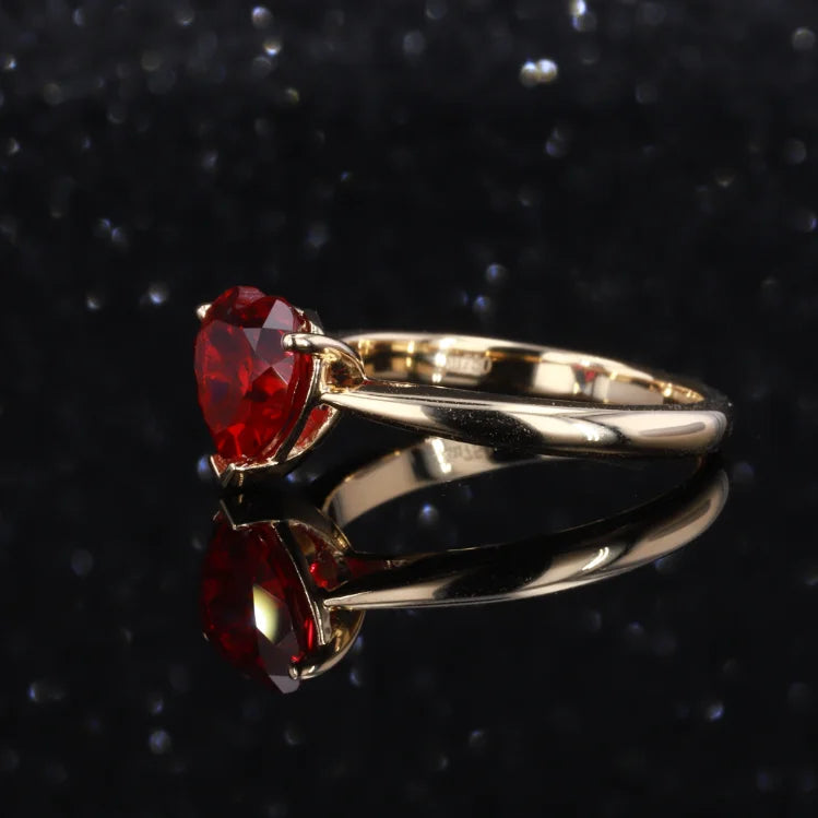 8*8mm Heart Cut Red Ruby Ring in 10K Solid Yellow Gold
