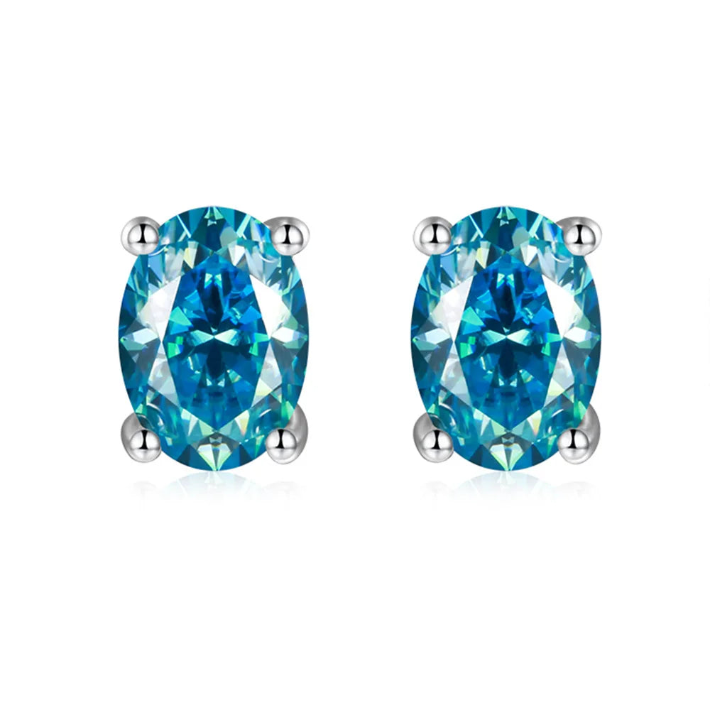 1CT Oval Moissanite Stud Earrings in Platinum-Plated 925 Sterling Silver